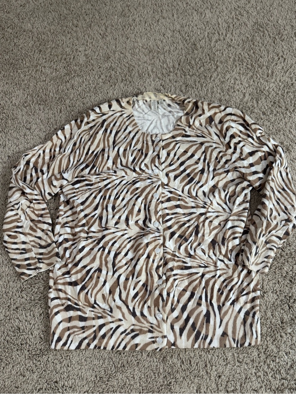 Madison Beige and Brown Animal-Print Cardigan